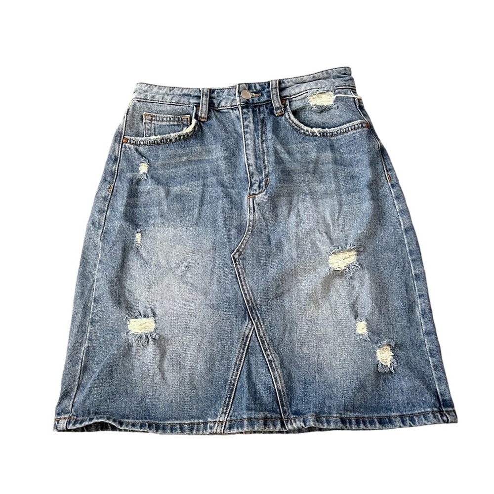 Joe’s Jeans A Line Distressed Denim Mini Skirt in Manhattan Wash / Medium Blue